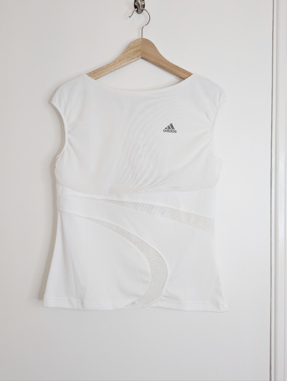 White Adidas sleeveless scoop neck mesh top